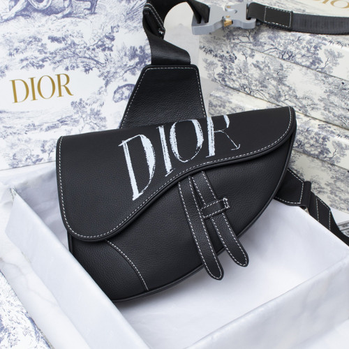 Dior Womens Bag Saddle Bag Luxury Brand Saddle Bag Black Grained Calfskin With Dior And Shawn Signature 1ADPO093YZS_H10E