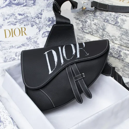 Dior Womens Bag Saddle Bag Luxury Brand Saddle Bag Black Grained Calfskin With Dior And Shawn Signature 1ADPO093YZS_H10E