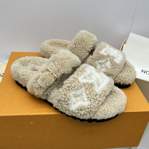 Louis Vuitton Womens Shoes Slide Slippers for Winter Wool Fabric Luxury Brand Designer PASEO FLAT COMFORT MULE with Original Box