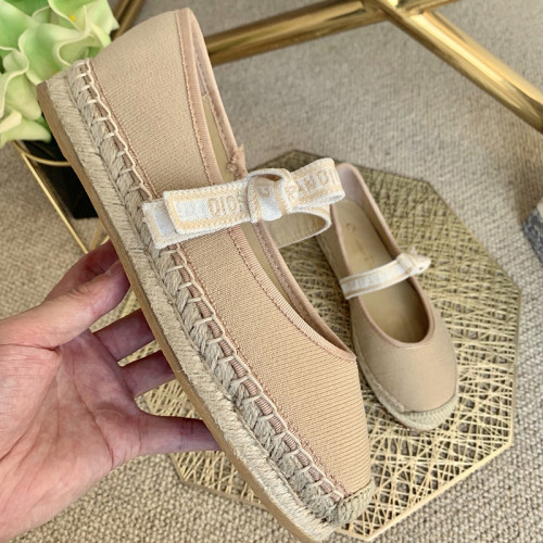 Dior Women Shoes Luxury Brand Design Dior Espadrille Nude Mesh Embroidery Womens Shoes with Original Box