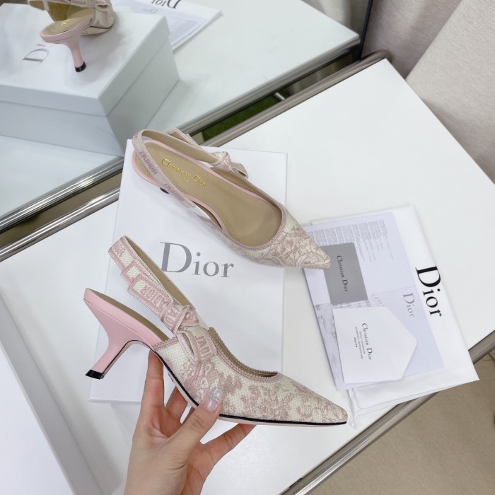 Dior Women Shoes Pumps Luxury Design Fashion Type High Heel Shoes for Wedding Style J'ADIOR SLINGBACK PUMP Cotton Embroidery with Micro Houndstooth Motif with Original Box