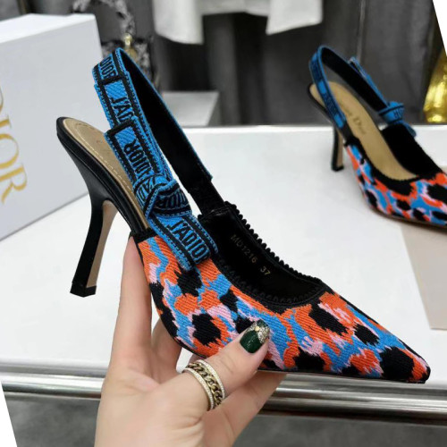 Dior Women Shoes Pumps Luxury Design Fashion Type High Heel Shoes for Wedding Style J'ADIOR SLINGBACK PUMP Blue Multicolor Mizza Cotton Embroidery KCP866MMR_S57P with Original Box