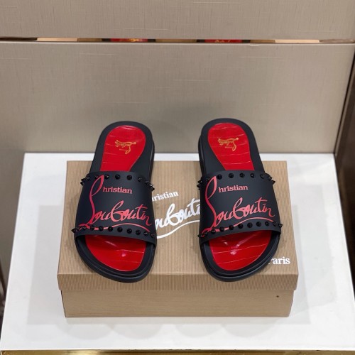 Christian Louboutin CL Men Shoes Slippers Luxury Brand Red Botton Mens Slides with Original Box