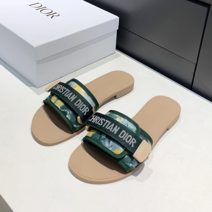 Dior Womens Shoes Sandals Slippers Slide Luxury Brand DIO(R)EVOLUTION SLIDE Shiny Technical Fabric with Dior Oblique Print with Original Box