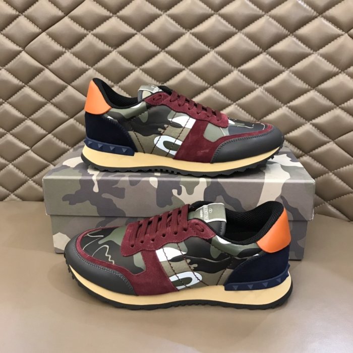 Valentino Men Shoes Fashion Design Luxury Brand ROCKRUNNER CAMOUFLAGE LAMINATED STUDDED SNEAKER with Original Box