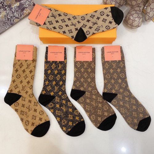 Louis Vuitton Socks 5 Pairs with Original Box Luxury Brand Breathable LV Sock