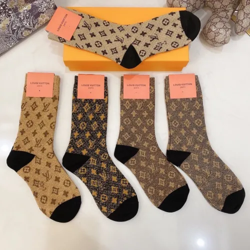 Louis Vuitton Socks 5 Pairs with Original Box Luxury Brand Breathable LV Sock