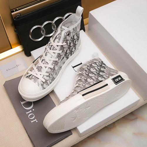 Dior Men Shoes Luxury Brand Sneaker B23 HIGH-TOP Sneaker White And Black Dior Oblique Canvas