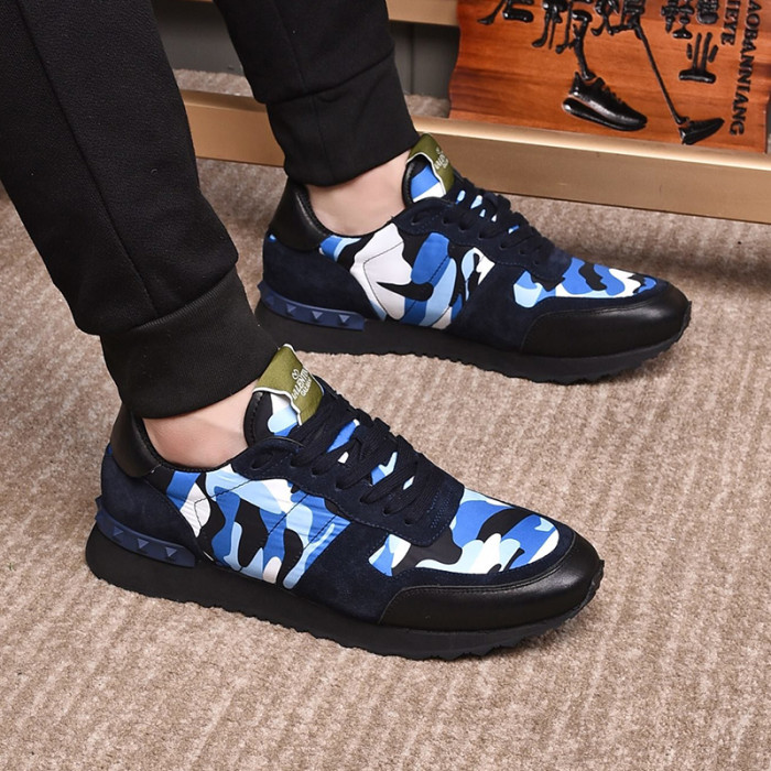 Valentino Men Shoes Fashion Design Luxury Brand ROCKRUNNER CAMOUFLAGE LAMINATED STUDDED SNEAKER with Original Box