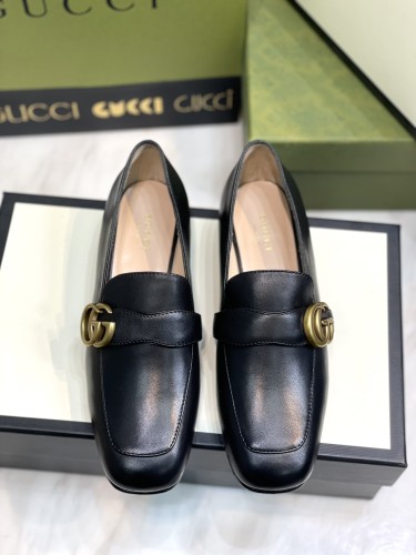 Gucci Womens Shoes Casual Loafers Design Luxury Brand Black Leather loafer with Double G with Original Box 602496 C9D00 1000