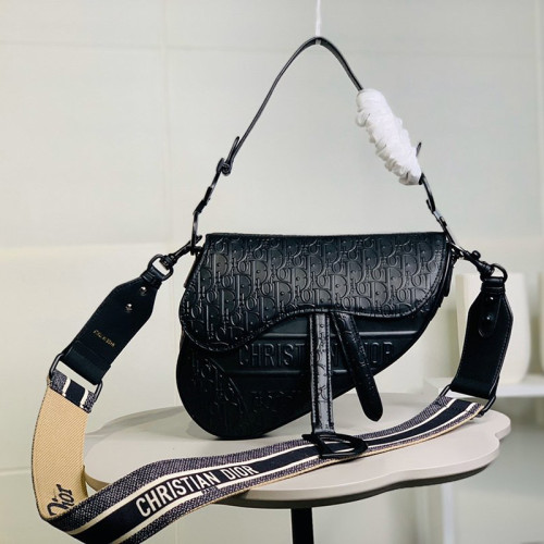 Dior Womens Bags Messenger Shoulder Bags Luxury Brand Saddle Bag Black Dior Oblique Embossed Calfskin