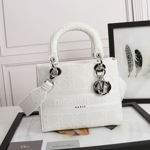 Dior Womens Bags Handbags Luxury Brand Fashion Medium Lady D-Lite Bag White Cannage Embroidery