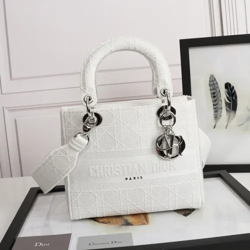 Dior Womens Bags Handbags Luxury Brand Fashion Medium Lady D-Lite Bag White Cannage Embroidery