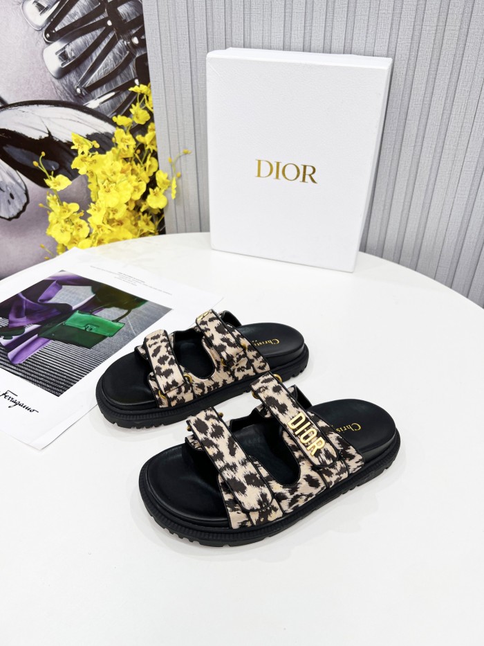 Dior Women Shoes Sandals Luxury Brand DIORACT SLIDE Beige Multicolor Mizza Printed Technical Fabric Lambskin with Original Box KCQ719LNY_S29X