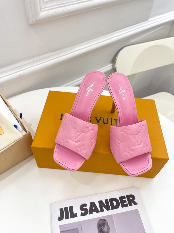Louis Vuitton Womens Shoes Sandals Slippers Luxury Brand REVIVAL MULE 1A9PH9 Monogram-embossed lambskin with Original Box 9.5cm Heel