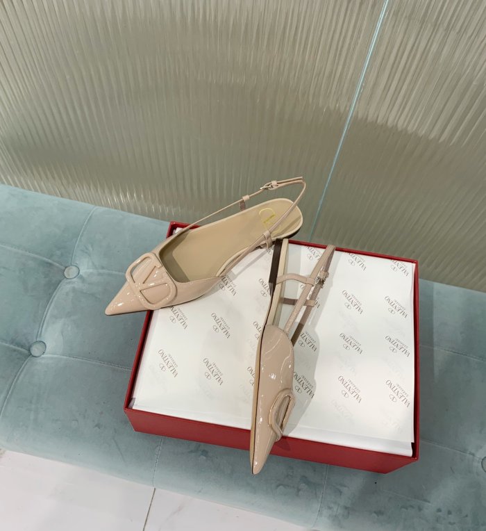 Valentino Women Shoes Mule Flip Flop Sandals VLOGO SIGNATURE CALFSKIN SLINGBACK PUMP Flat with Original Box Luxury Brand