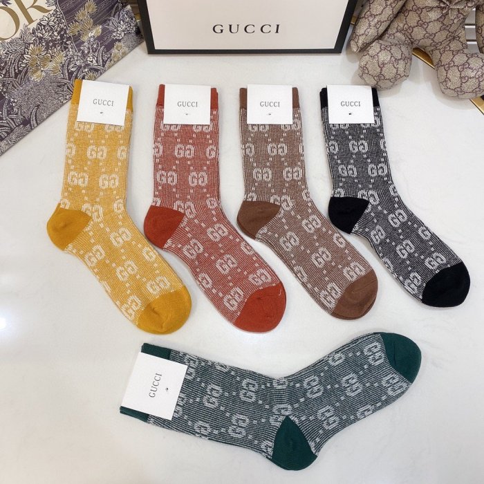 Gucci Socks 5 Pairs with Original Box Luxury Brand Breathable Gucci Sock