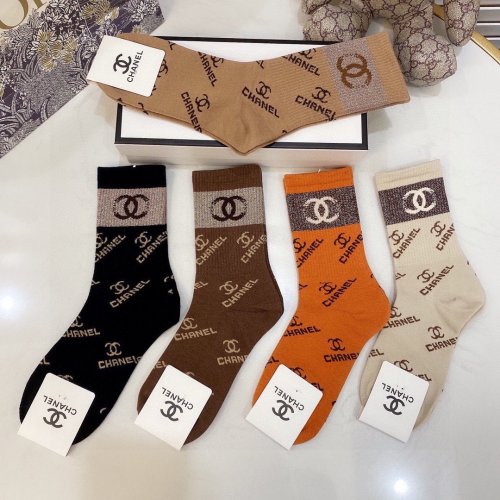 Chanel Socks 5 Pairs with Original Box Luxury Brand Breathable Chanel Sock