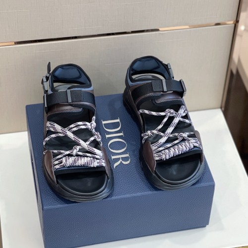 Dior Mens Shoes Sandals Luxury Brand DIOR H-TOWN SANDAL Black and Gray Technical Fabric with Brown Nubuck Calfskin with Original Box 3SA108ZPN_H961