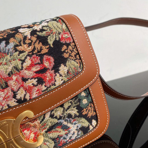 Celine Womens Bag MEDIUM TRIOMPHE BAG IN FLORAL JACQUARD AND CALFSKIN