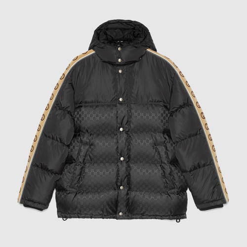 Gucci Design Mens Womens Winter Windprood Down Jackets Keep Warm 90% White Duck Down 598725 Z8AFZ 1043 Black GG Nylon Jacquard Padded Coat
