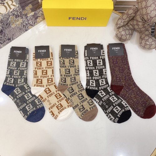 Fendi Socks 5 Pairs with Original Box Luxury Brand Breathable Fendi Sock
