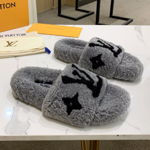 Louis Vuitton Womens Shoes Slide Slippers for Winter Wool Fabric Luxury Brand Designer PASEO FLAT COMFORT MULE with Original Box