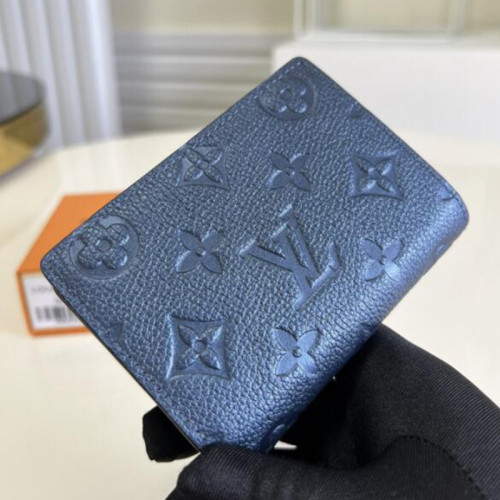 Copy Louis Vuitton Womens Bags Wallets Luxury Brand Louis Vuitton Blue Clea Zipper and Snap Navy Empreinte CARTE DE VISITE M80943 with Original Box