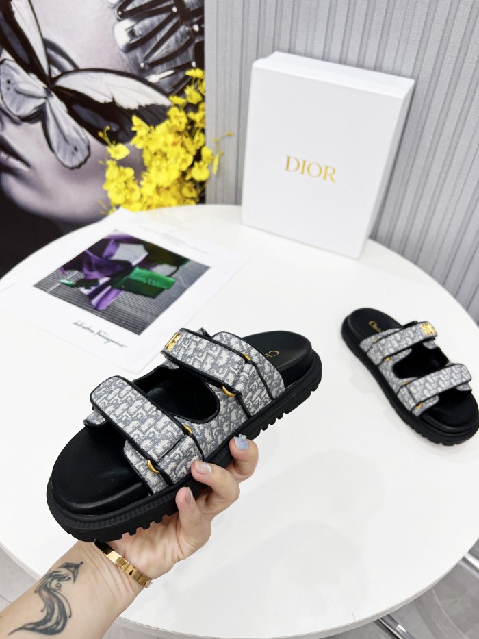 Dior Women Shoes Sandals Luxury Brand DIORACT SLIDE Multicolor Mizza Printed Technical Fabric Lambskin with Original Box KCQ719LNY_S29X