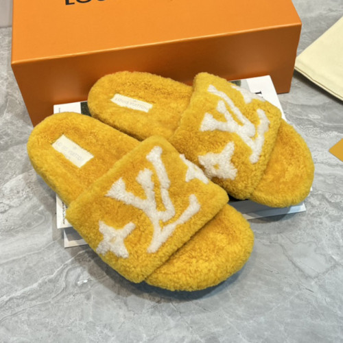 Louis Vuitton Womens Shoes Slide Slippers for Winter Wool Fabric Luxury Brand Designer PASEO FLAT COMFORT MULE with Original Box
