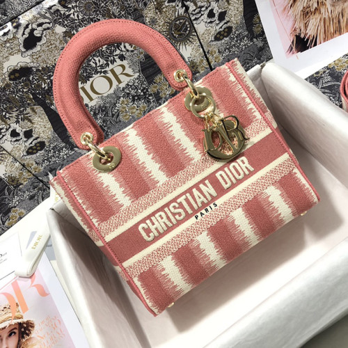 Dior Womens Bags Handbags Luxury Fashion MEDIUM LADY D-LITE BAG Pink D-Stripes Embroidery M0565ORFQ_M912