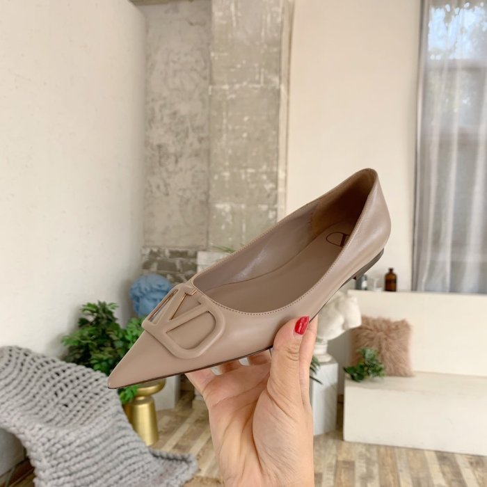 Valentino Women Shoes Mule Flip Flop Sandals VLOGO SIGNATURE CALFSKIN PUMP FLAT with Original Box Luxury Brand