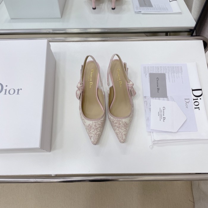 Dior Women Shoes Pumps Luxury Design Fashion Type High Heel Shoes for Wedding Style J'ADIOR SLINGBACK PUMP Cotton Embroidery with Micro Houndstooth Motif with Original Box