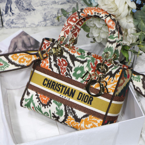 Dior Womens Bags Handbags Luxury Fashion MEDIUM LADY D-LITE BAG Yellow Multicolor Dior Paisley Embroidery M0565OJAP_M885