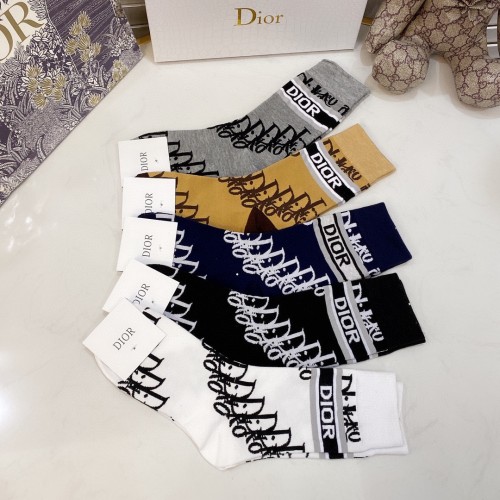 Dior Socks 5 Pairs with Original Box Luxury Brand Breathable Dior Sock