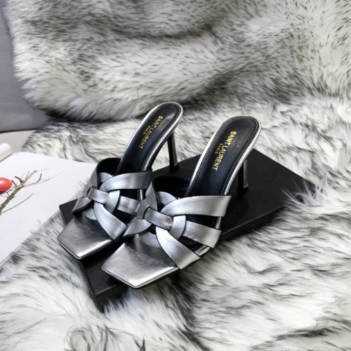 Saint Laurent YSL Womens Shoes TRIBUTE HEELED MULES IN SMOOTH LEATHER 9CM