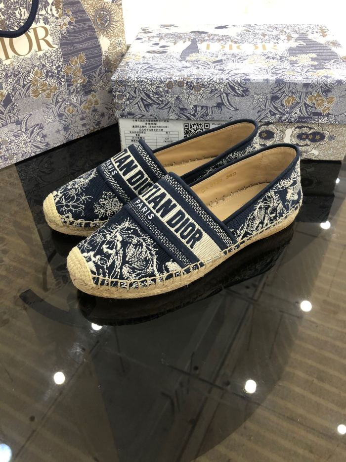 Dior Womens Shoes DIOR GRANVILLE ESPADRILLE Deep Blue Toile de Jouy Reverse Embroidered Cotton with Original Box KDB578TJE_S36W