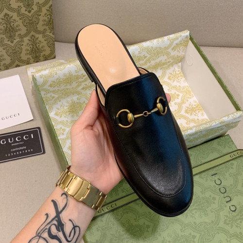Gucci Mens Shoes Slippers Slides Casual Design Luxury Brand Black Leather Princetown leather slipper with Original Box 423513 BLM00 1000