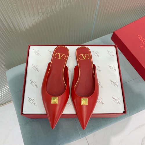 Valentino Women Shoes Mule Flip Flop Sandals ROMAN STUD FLAT MULE IN CALFSKIN with Original Box Luxury Brand
