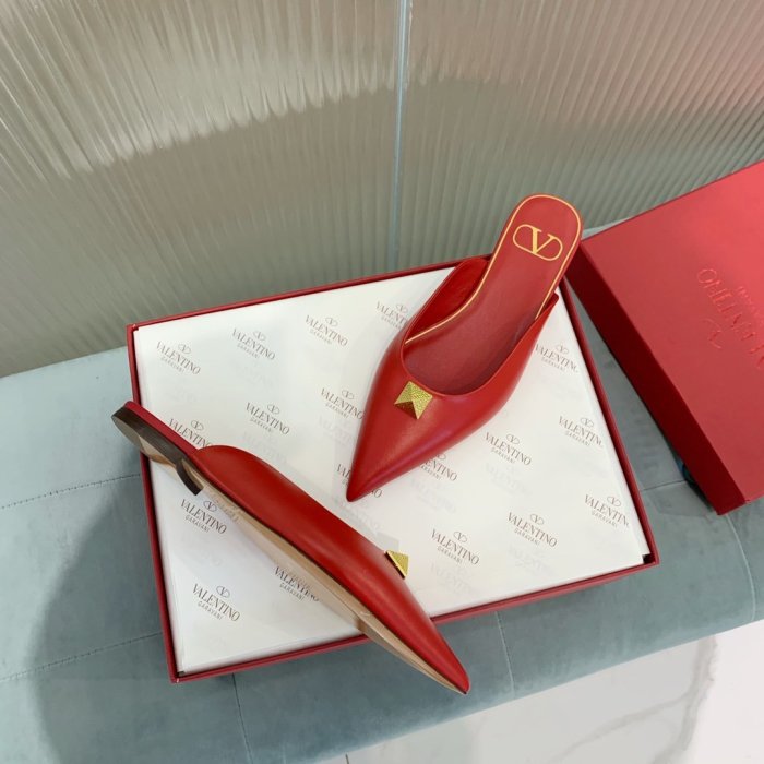 Valentino Women Shoes Mule Flip Flop Sandals ROMAN STUD FLAT MULE IN CALFSKIN with Original Box Luxury Brand