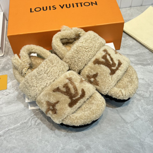 Louis Vuitton Womens Shoes Slide Slippers for Winter Wool Fabric Luxury Brand Designer PASEO FLAT COMFORT MULE with Original Box
