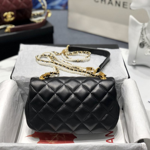 Chanel Womens Bags Flap Bag Calfskin, Crystal Pearls & Gold-Tone Metal Black