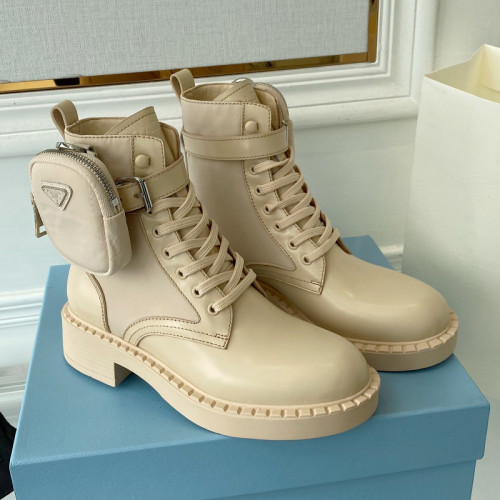 Prada Women Shoes Boots Luxury Brand Outdoor Monolith leather and nylon fabric boots 1T255M_3LJS_F0F24_F_B055