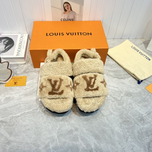 Louis Vuitton Womens Shoes Slide Slippers for Winter Wool Fabric Luxury Brand Designer PASEO FLAT COMFORT MULE with Original Box