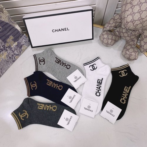 Chanel Socks 5 Pairs with Original Box Luxury Brand Breathable Chanel Sock
