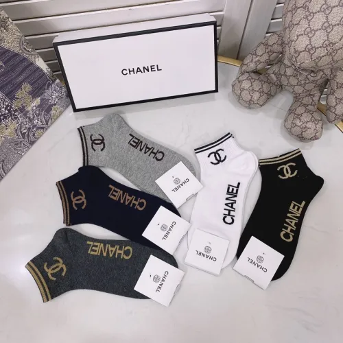 Chanel Socks 5 Pairs with Original Box Luxury Brand Breathable Chanel Sock