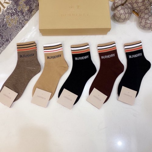 Burberry Socks 5 Pairs with Original Box Luxury Brand Breathable Burberry Sock