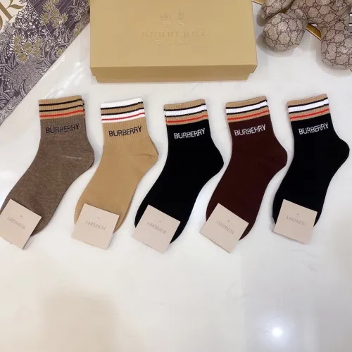 Burberry Socks 5 Pairs with Original Box Luxury Brand Breathable Burberry Sock