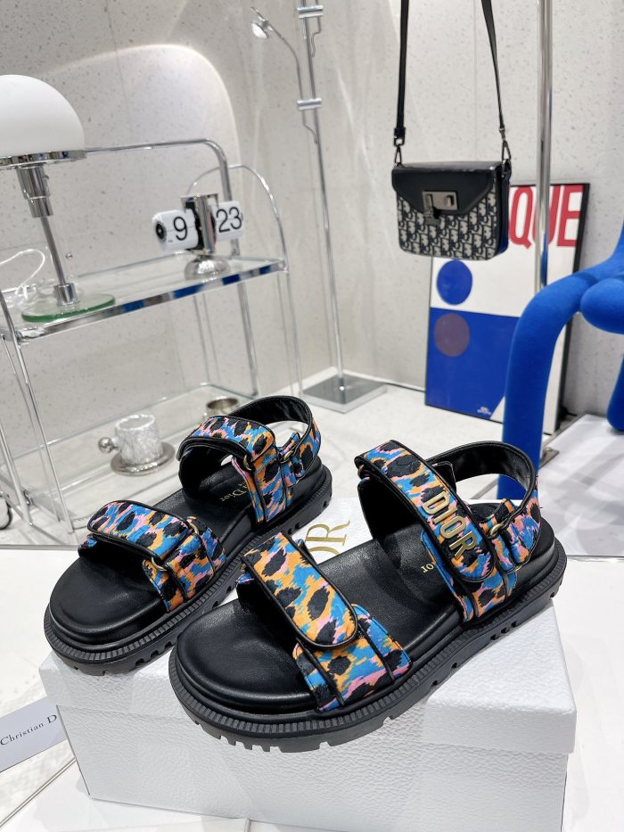 Dior Women Shoes Sandals Luxury Brand DIORACT SANDAL Blue Multicolor Mizza Printed Silk with Original Box KCQ549MZS_S57P