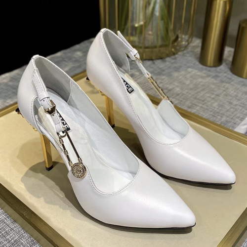 Versace Brand Womens Sandals Shoes Leather Big Size LA MEDUSA PATENT SAFETY PIN LEATHER PUMPS High Heel Design Luxury Brand Sandals for Women